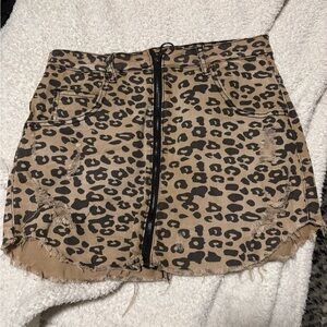 Almost Famous Leopard Denim Zip Up Mini Skirt 7